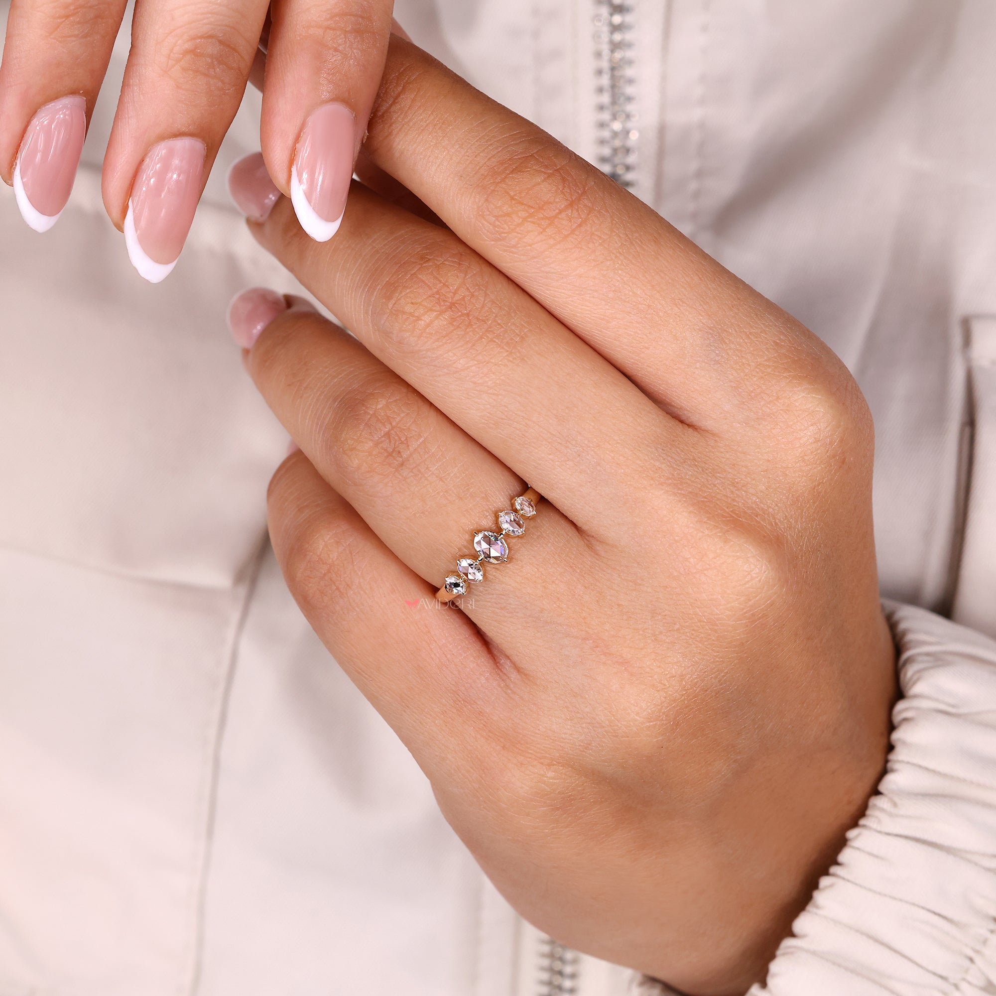 Unique wedding band with yellow gold engagement ring.