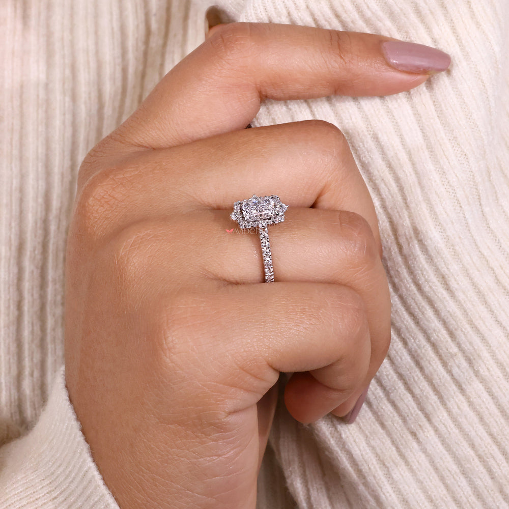 IGI certified round brilliant cut diamond in a pave wedding band.
