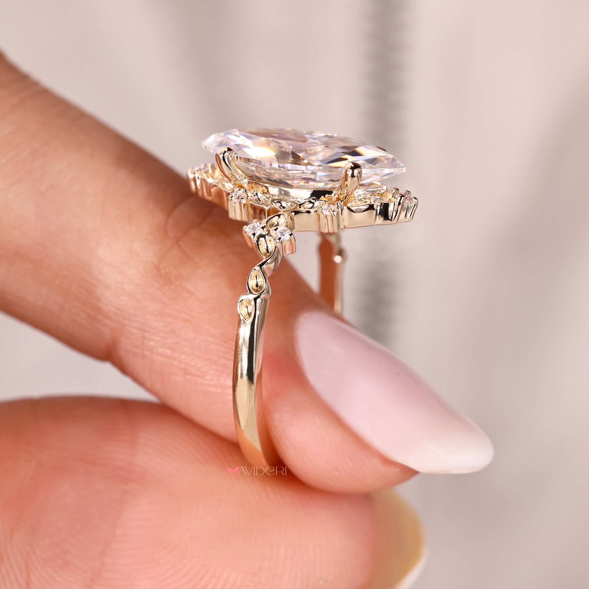 Unique engagement ring crafted with buy moissanite ring.