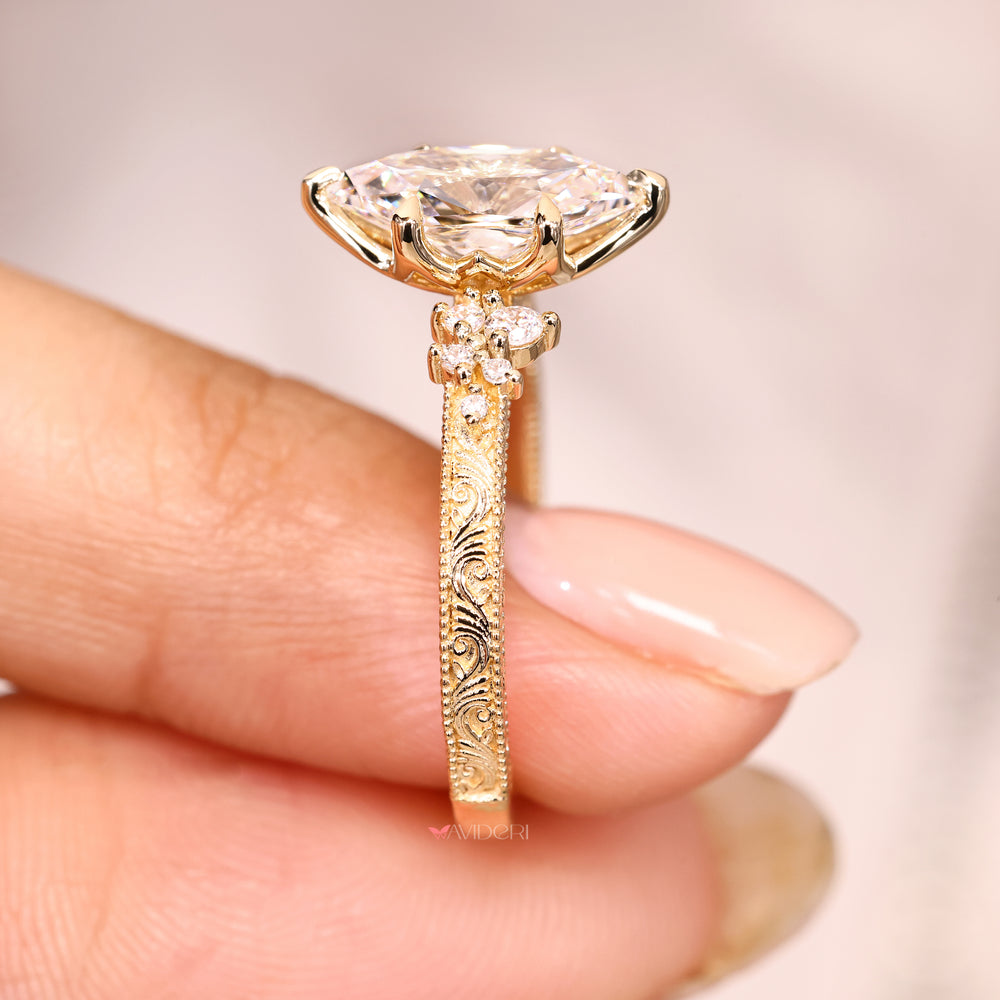 Tulip basket marquise diamond ring handmade.
