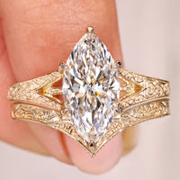 Vintage Marquise Diamond Engagement Ring with Wedding Band