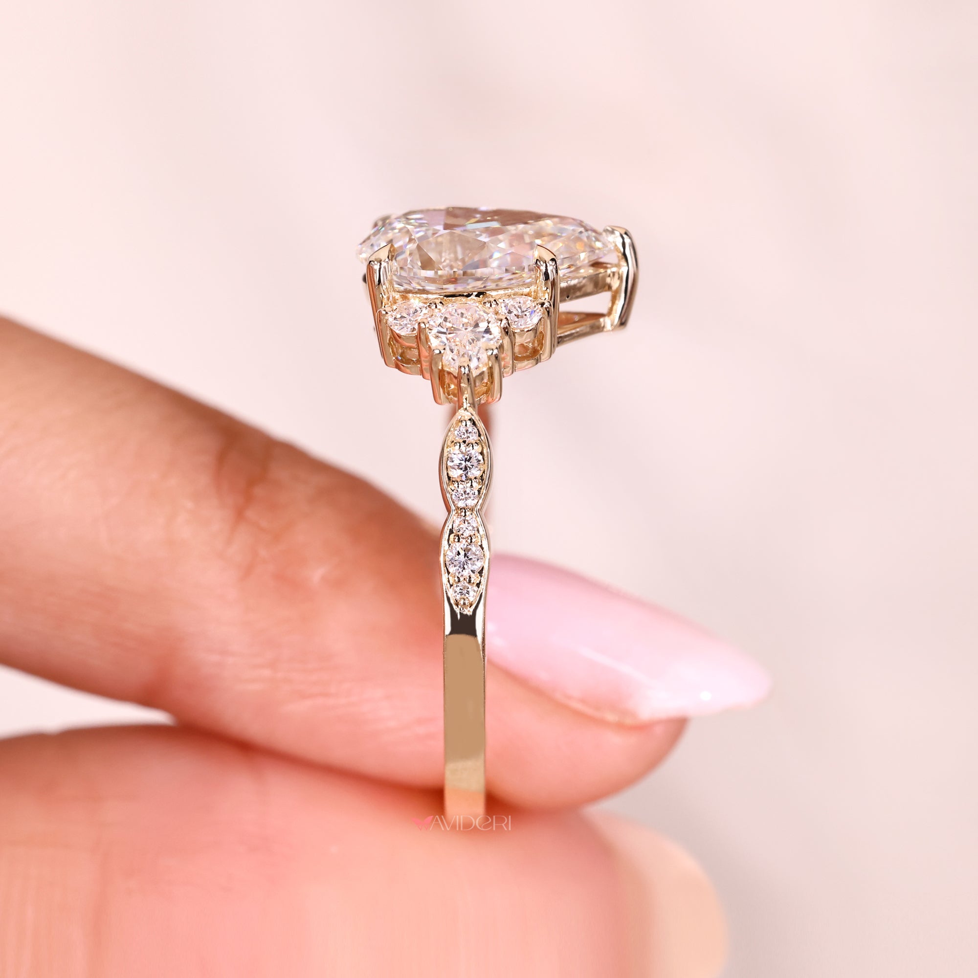 Vintage pear cut diamond ring pave style design.
