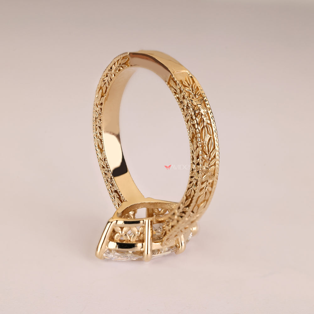 Lab grown diamond ring with milgrain and filigree details
