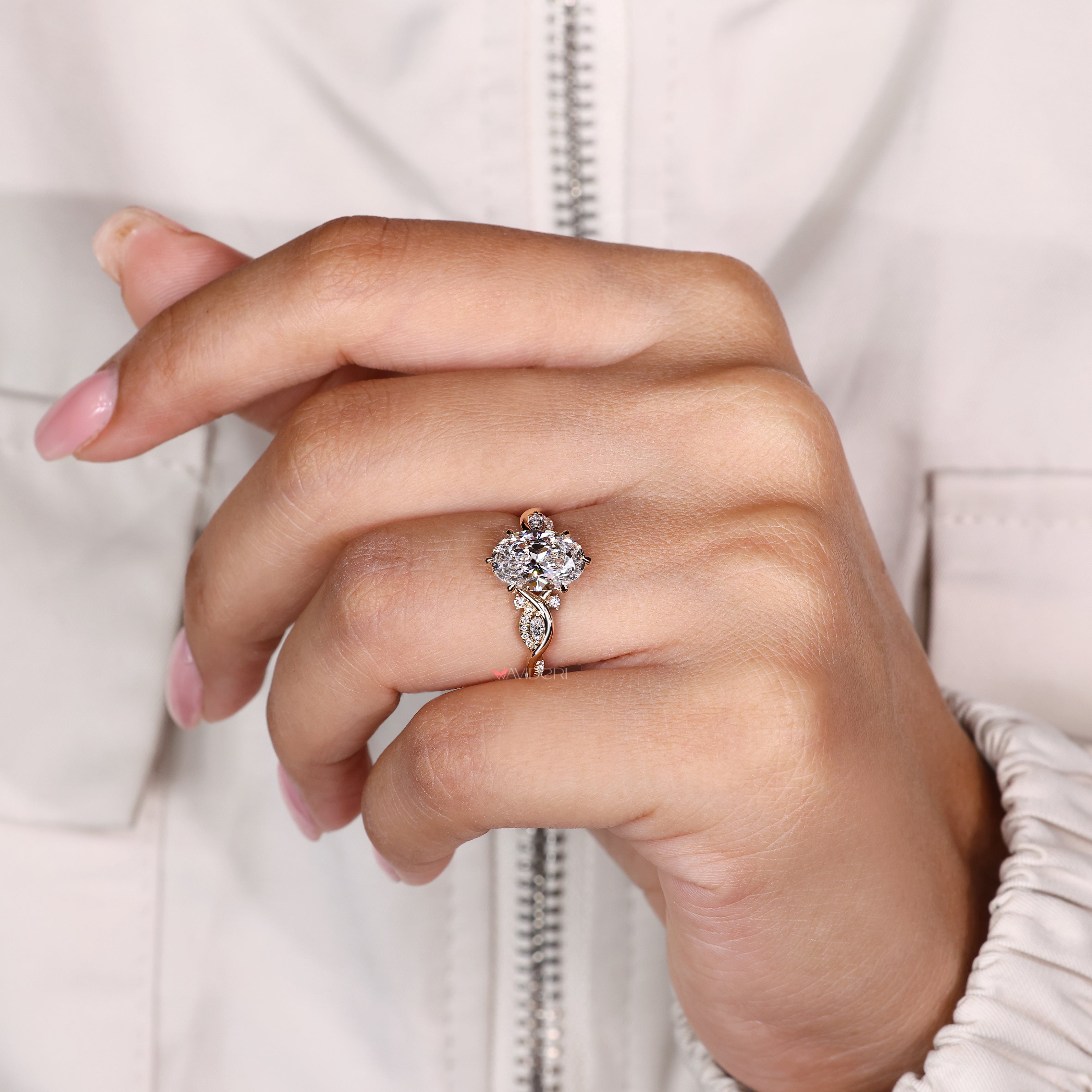 IGI certified oval diamond ring with vintage inspired details
