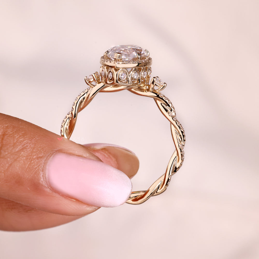 Avideri vintage engagement ring with moissanite halo.