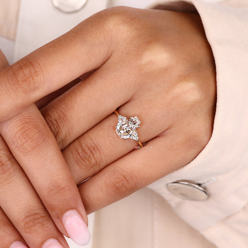 Coffin cut center diamond seven stone ring handmade.