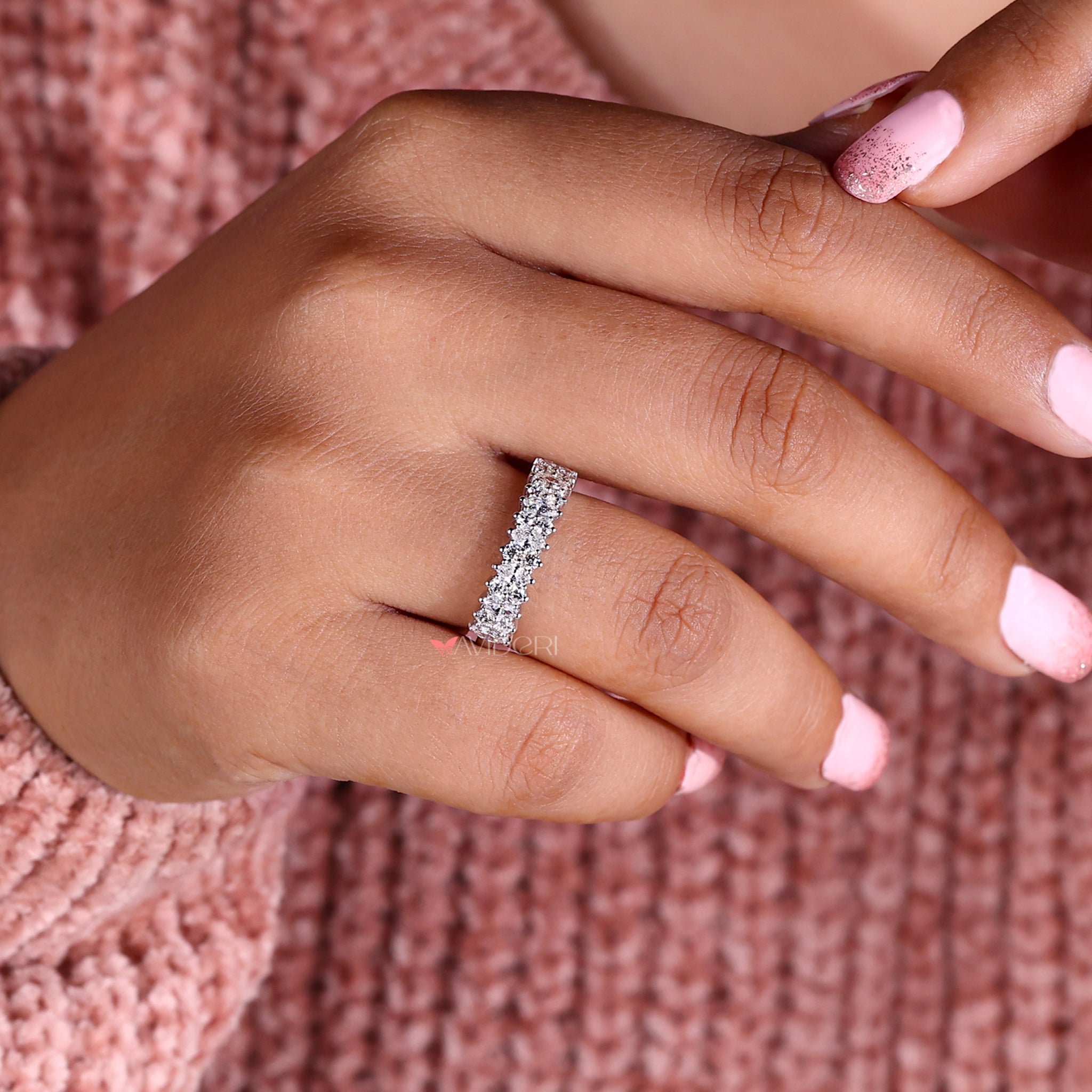 This white gold diamond wedding band adds brilliance to your stack.
