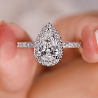 Pear Shaped Engagement Ring With Halo Pave Setting