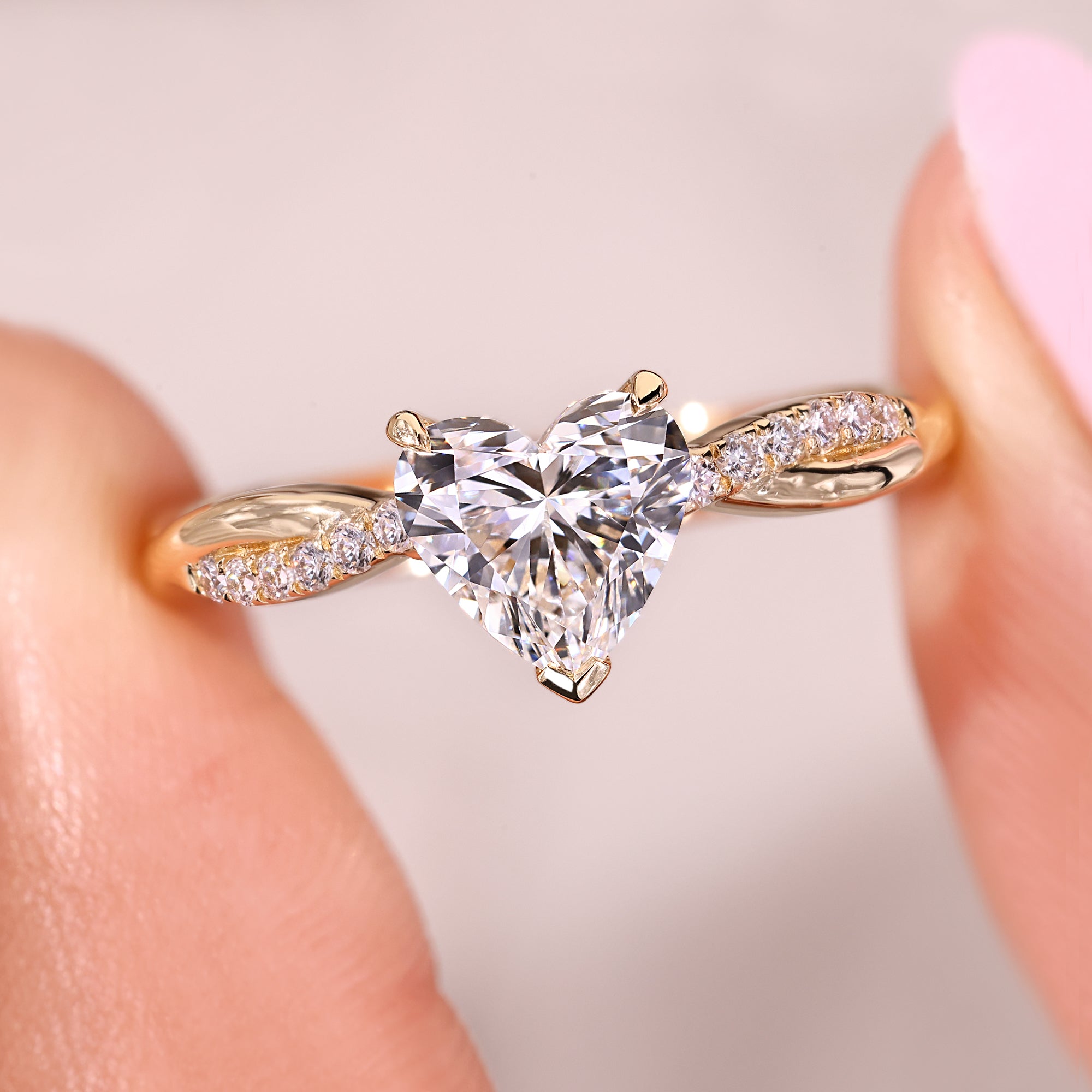 Lab grown heart cut diamond ring.