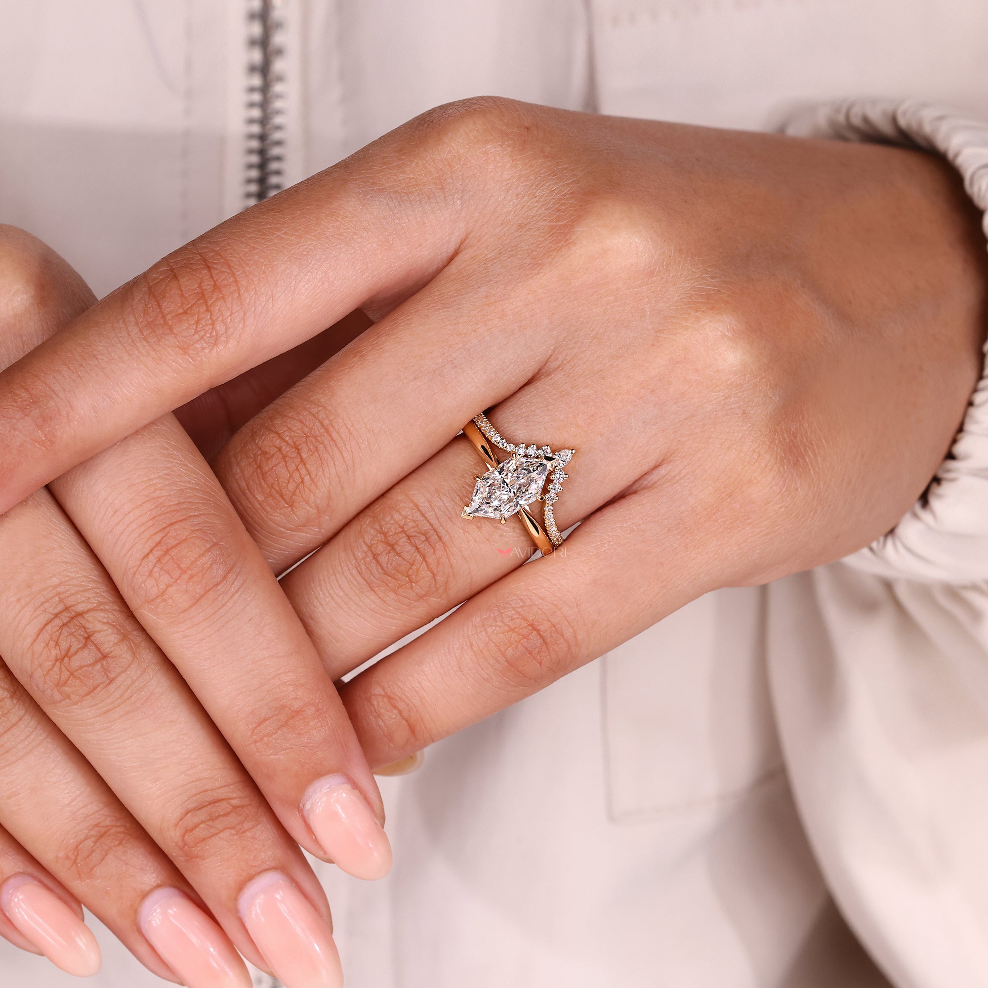 Curved half eternity diamond bridal set.
