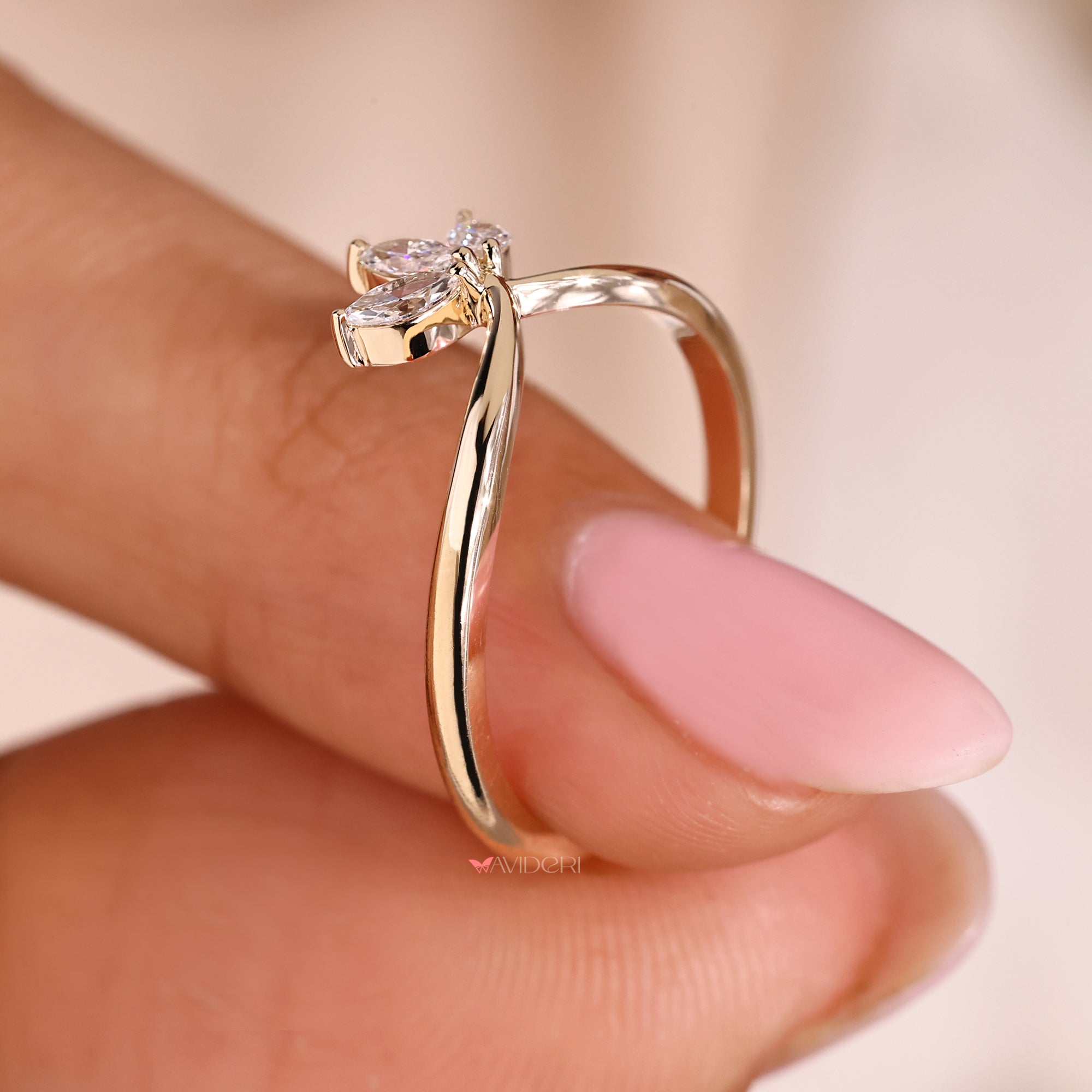 V-shaped lab-grown diamond wedding band in a sleek design.
