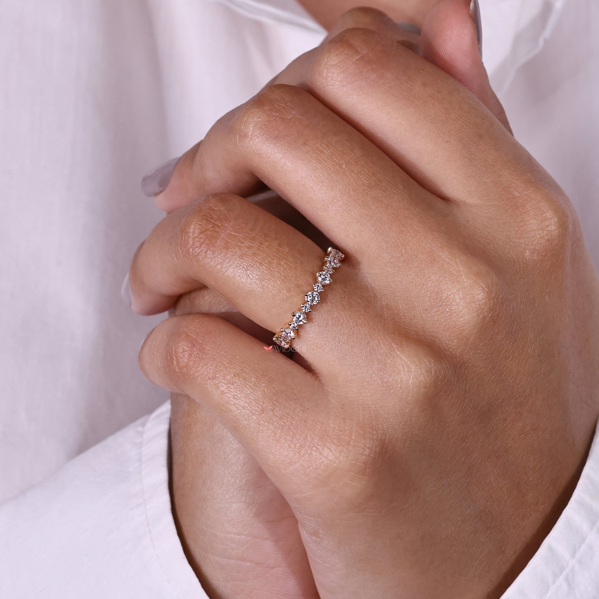 Gorgeous Half Eternity Wedding Band with diamonds for a continuous sparkle.
