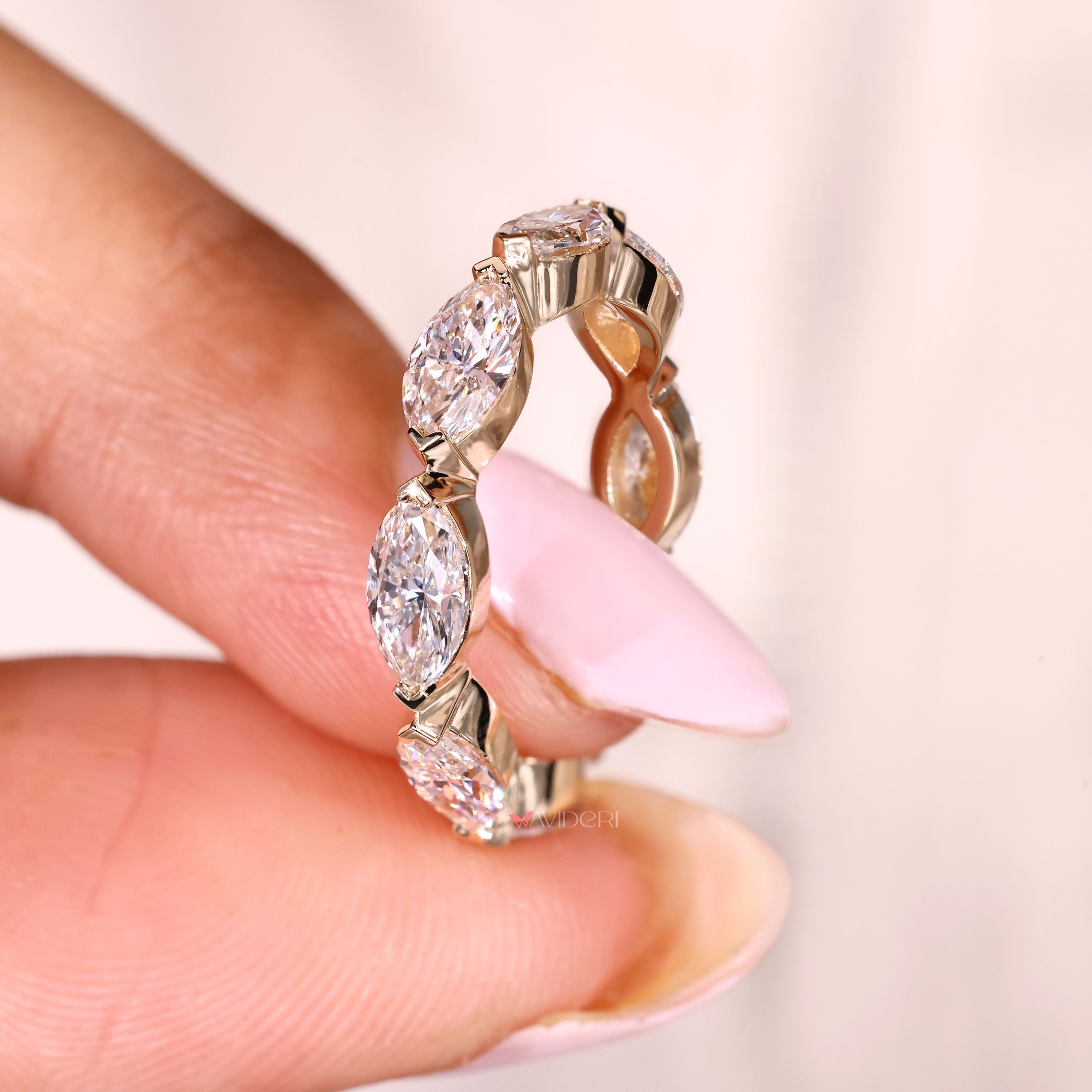 Marquise wedding band featuring full eternity stone arrangement
