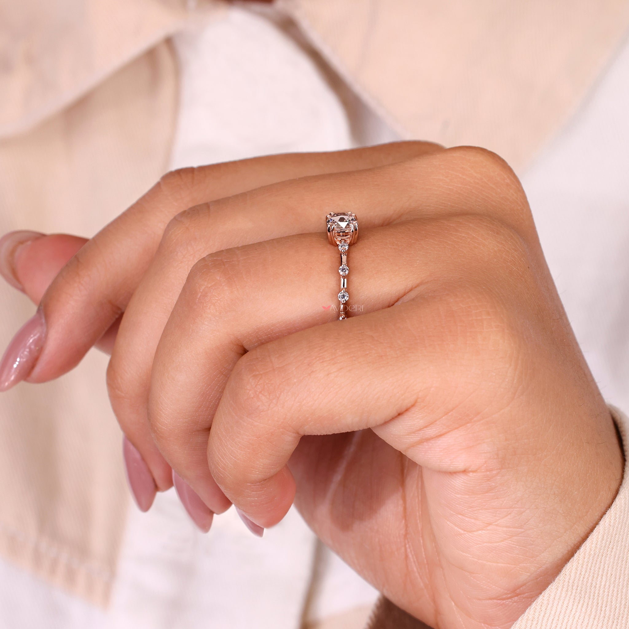 Pave ring, double prong engagement ring, handmade jewelry