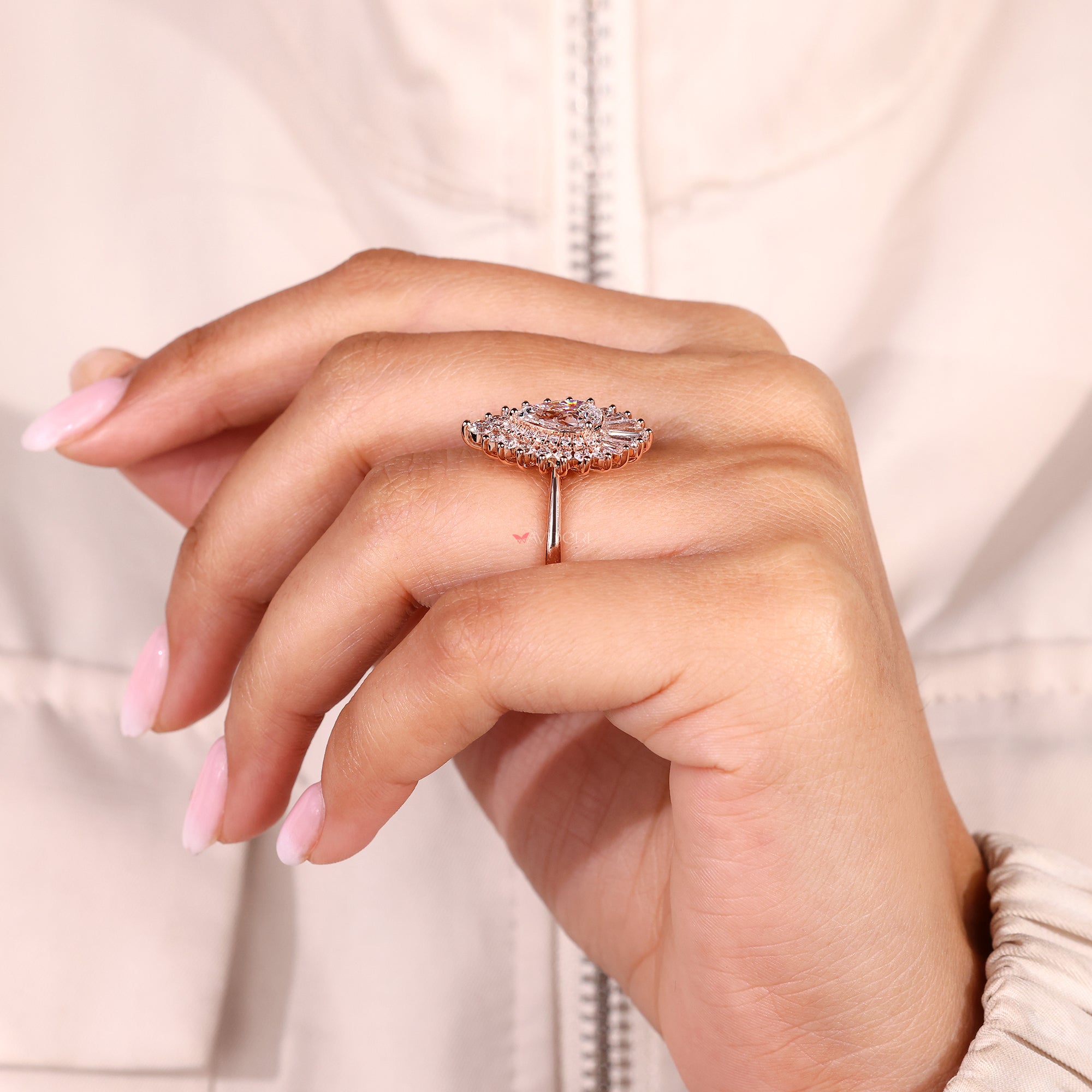 IGI certified lab grown pear cut diamond ring.