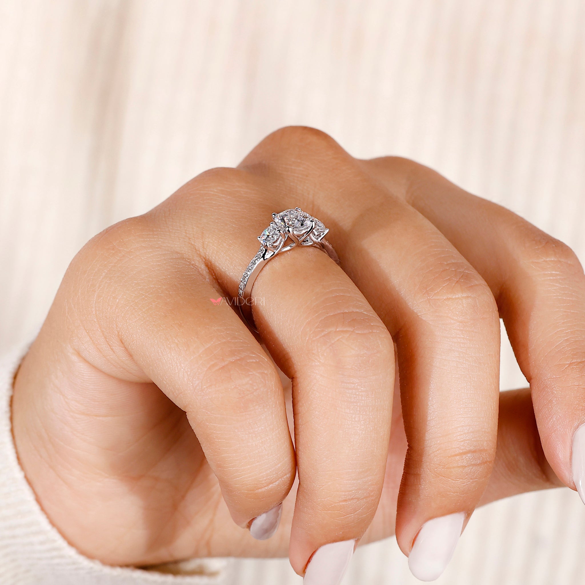 Pave diamond band with IGI certified round diamond.
