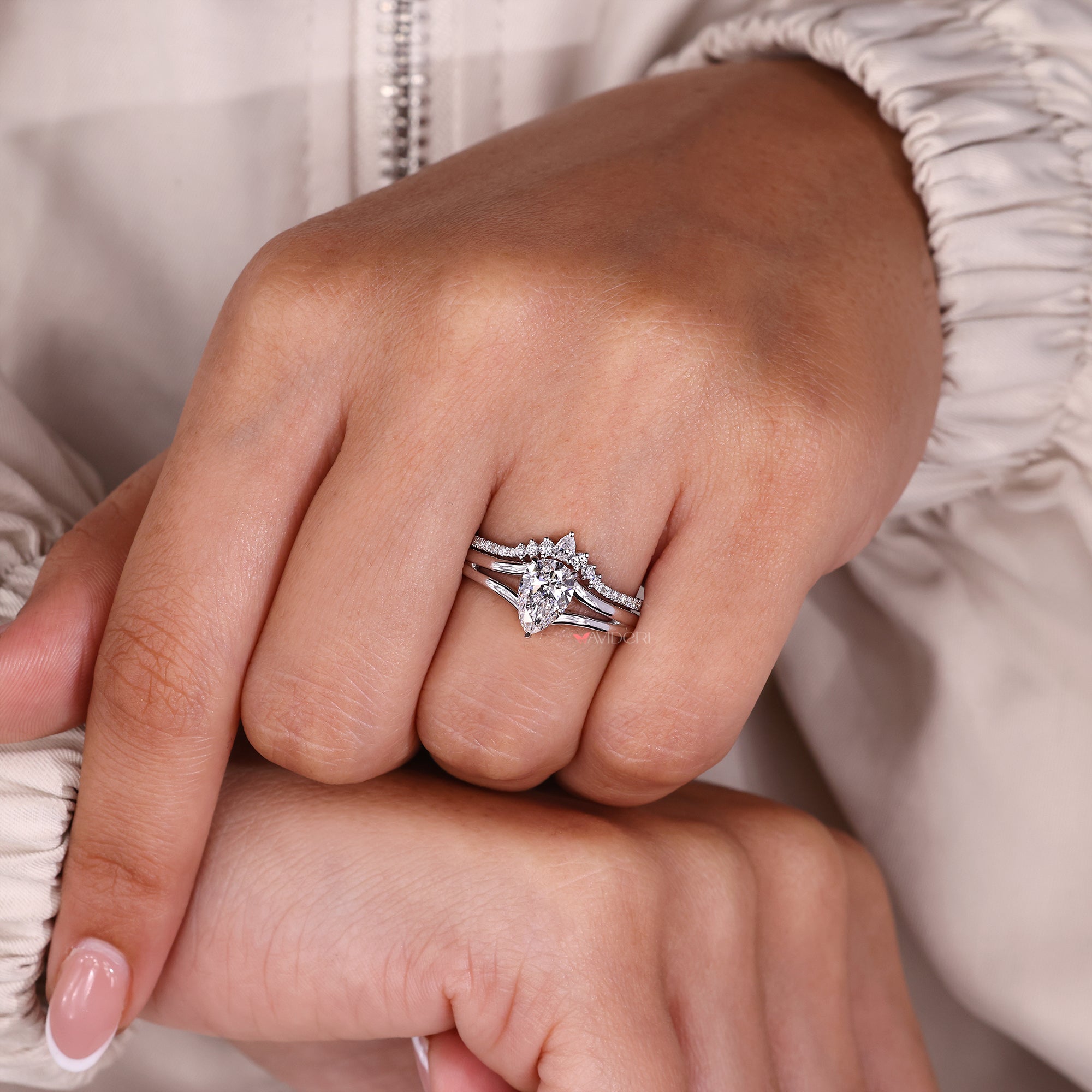 Chevron wedding band with v shaped band.