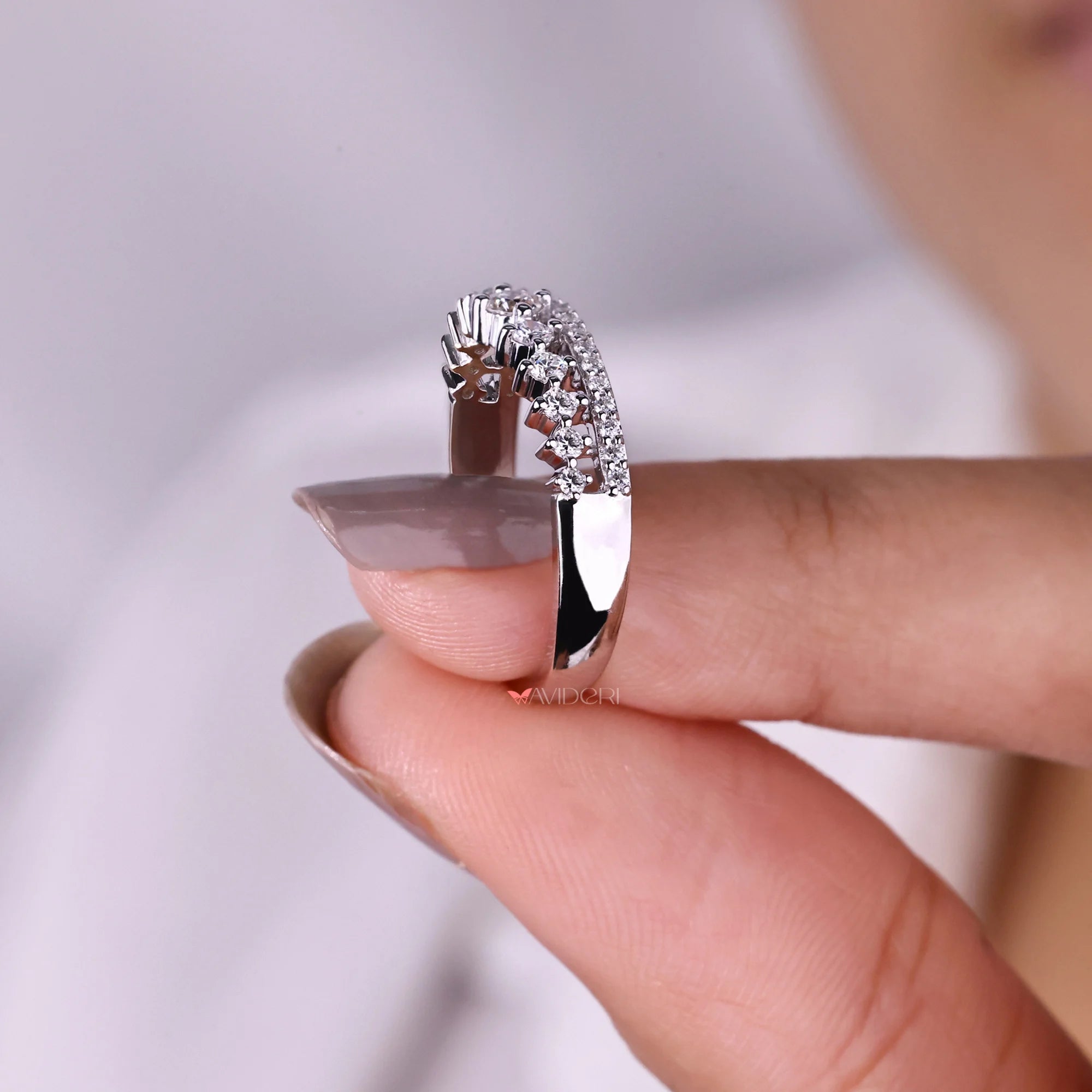 Round Diamond Wedding Band In Double Row Pave Set