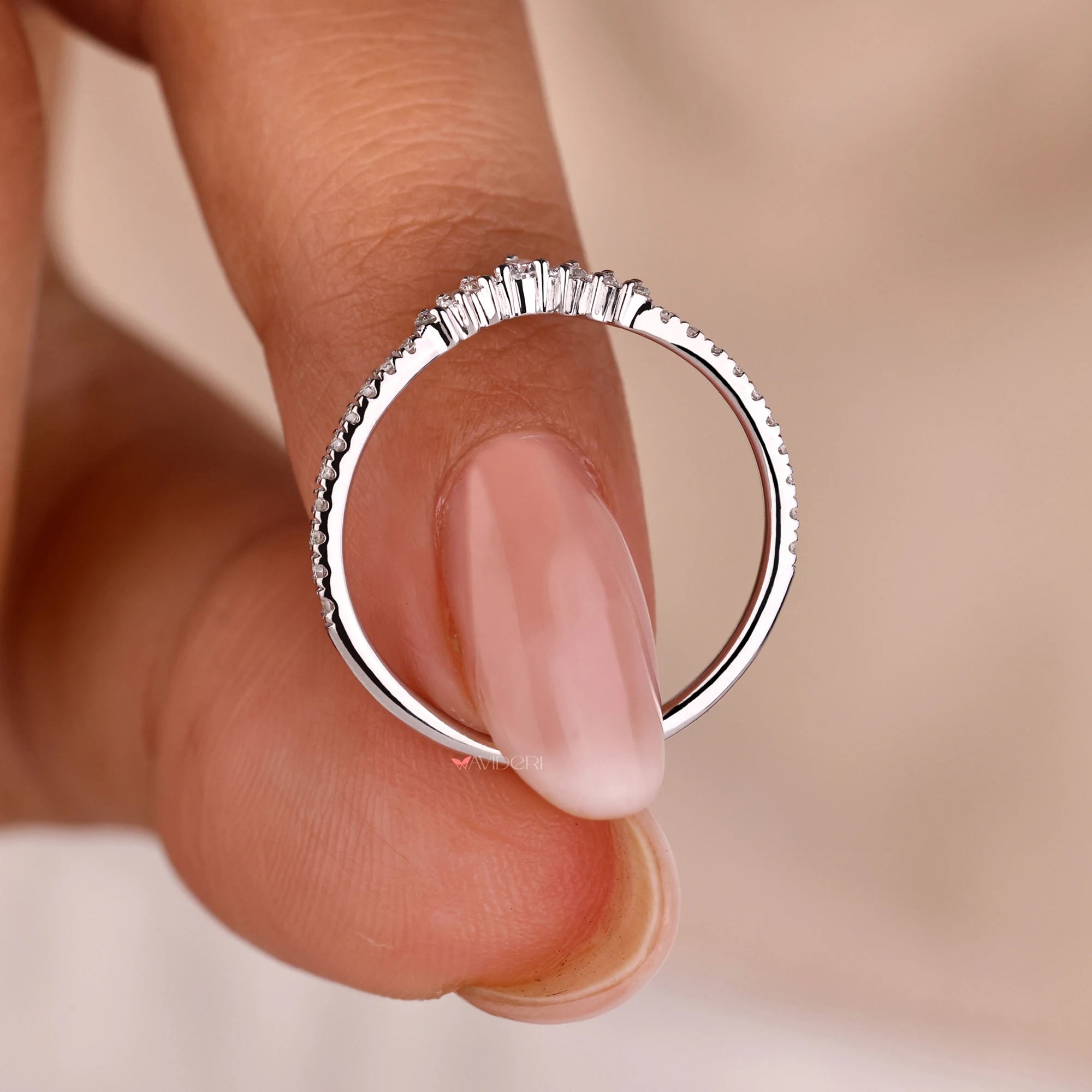 White gold wedding band with handmade band.