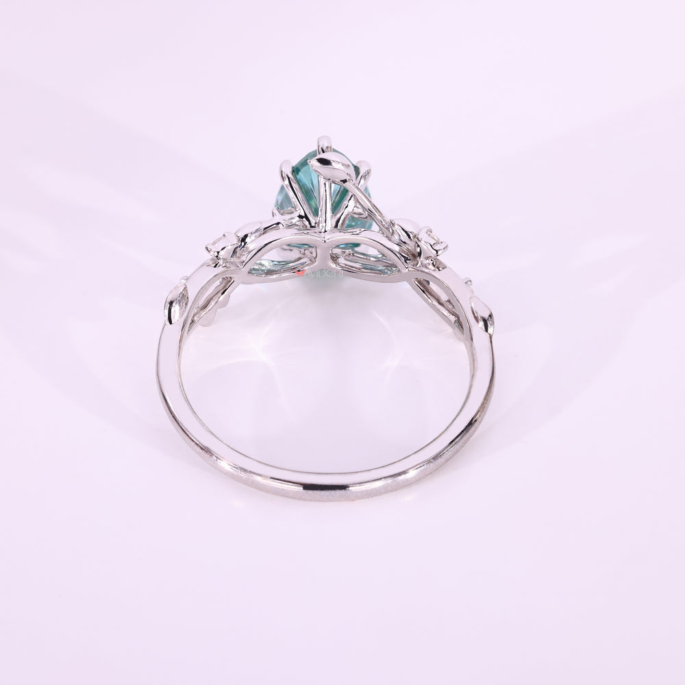 Pear Cut Cyan Blue Moissanite Ring