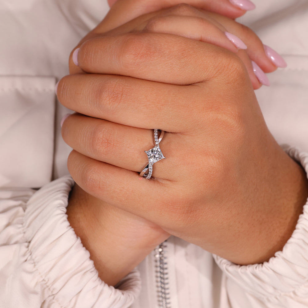 Lab Grown Diamond princess cut ring with a pave ring design for timeless elegance.
