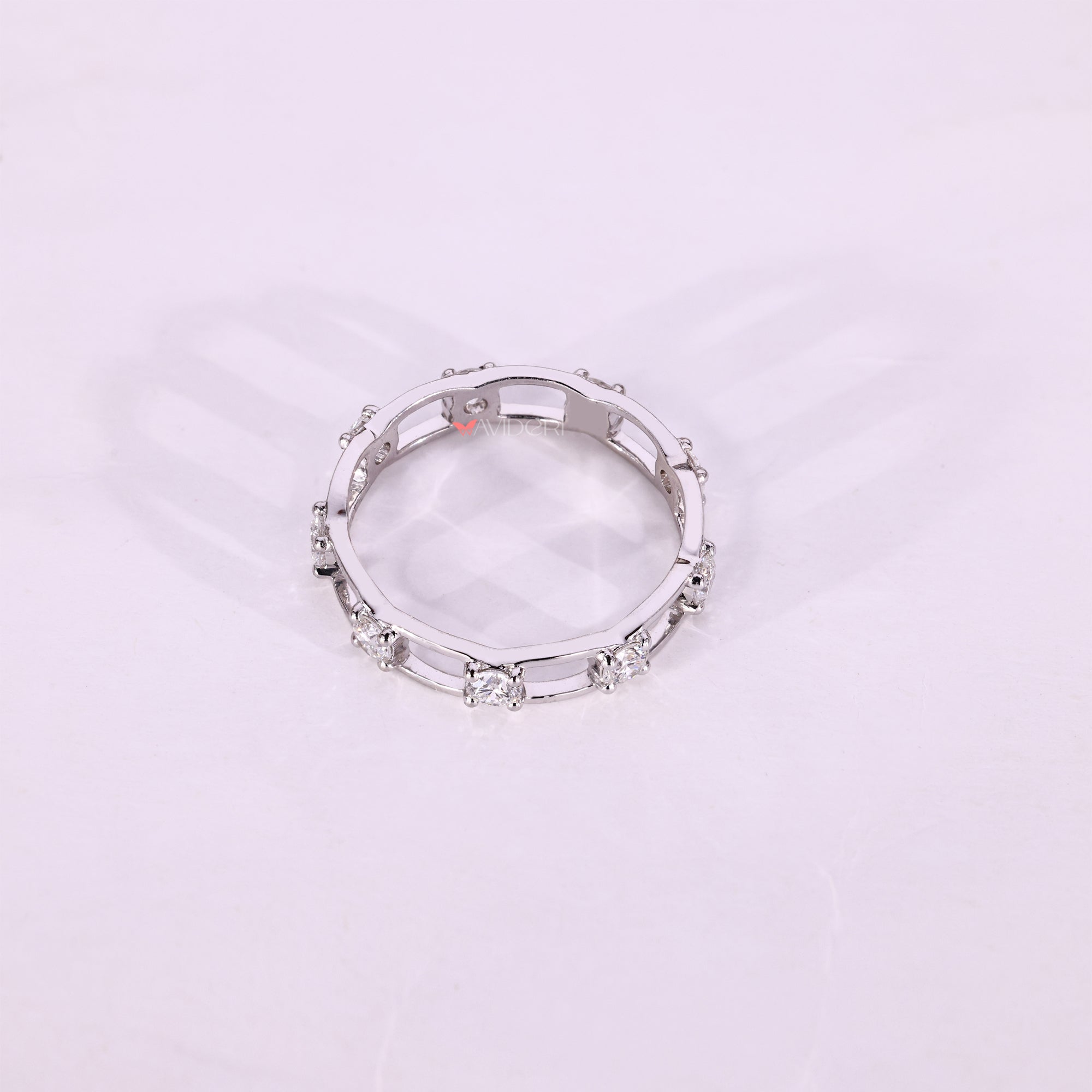 Full eternity wedding band with white gold band.
