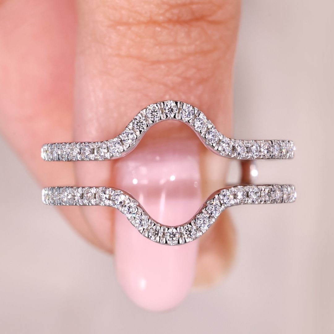 Ring enhancer wedding band with round diamonds.
