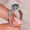 Half eternity wedding band with moissanite bridal set.