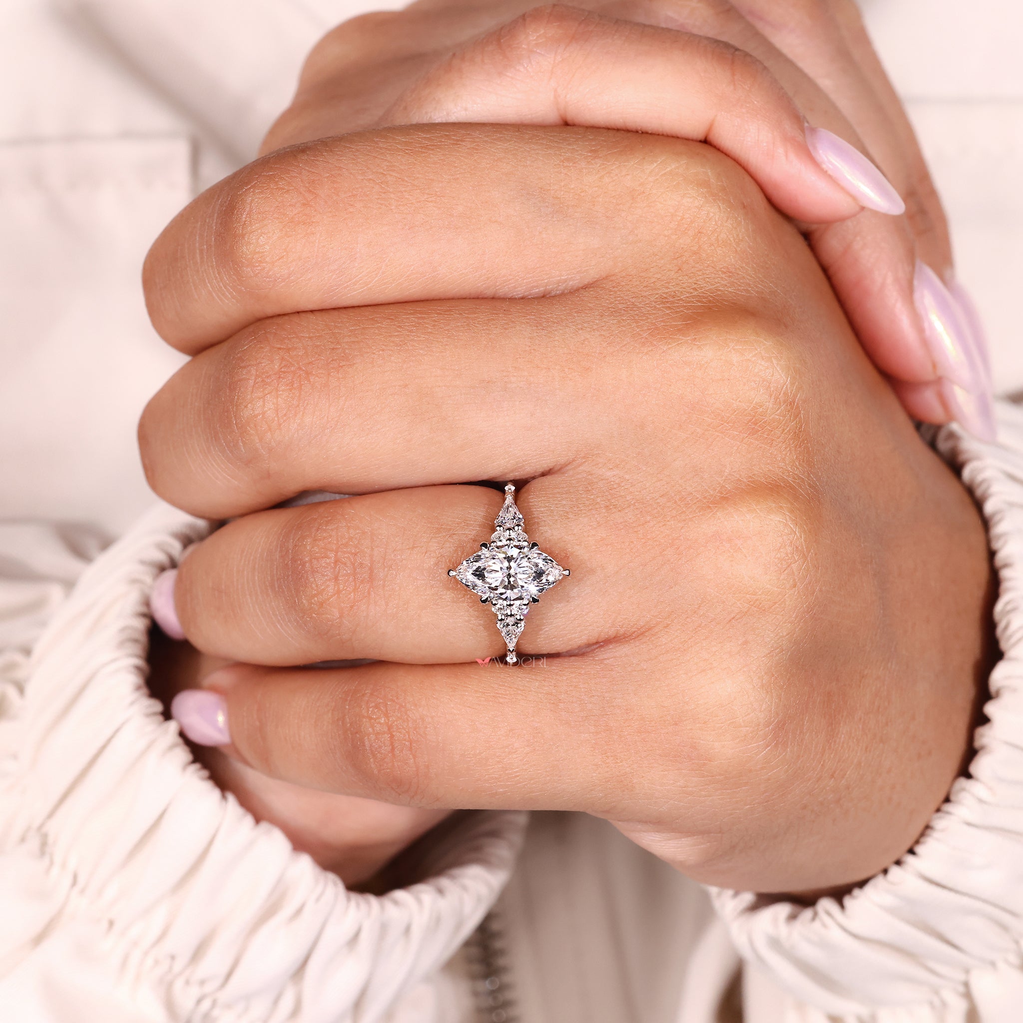 Unique engagement ring features bold look for standout design.