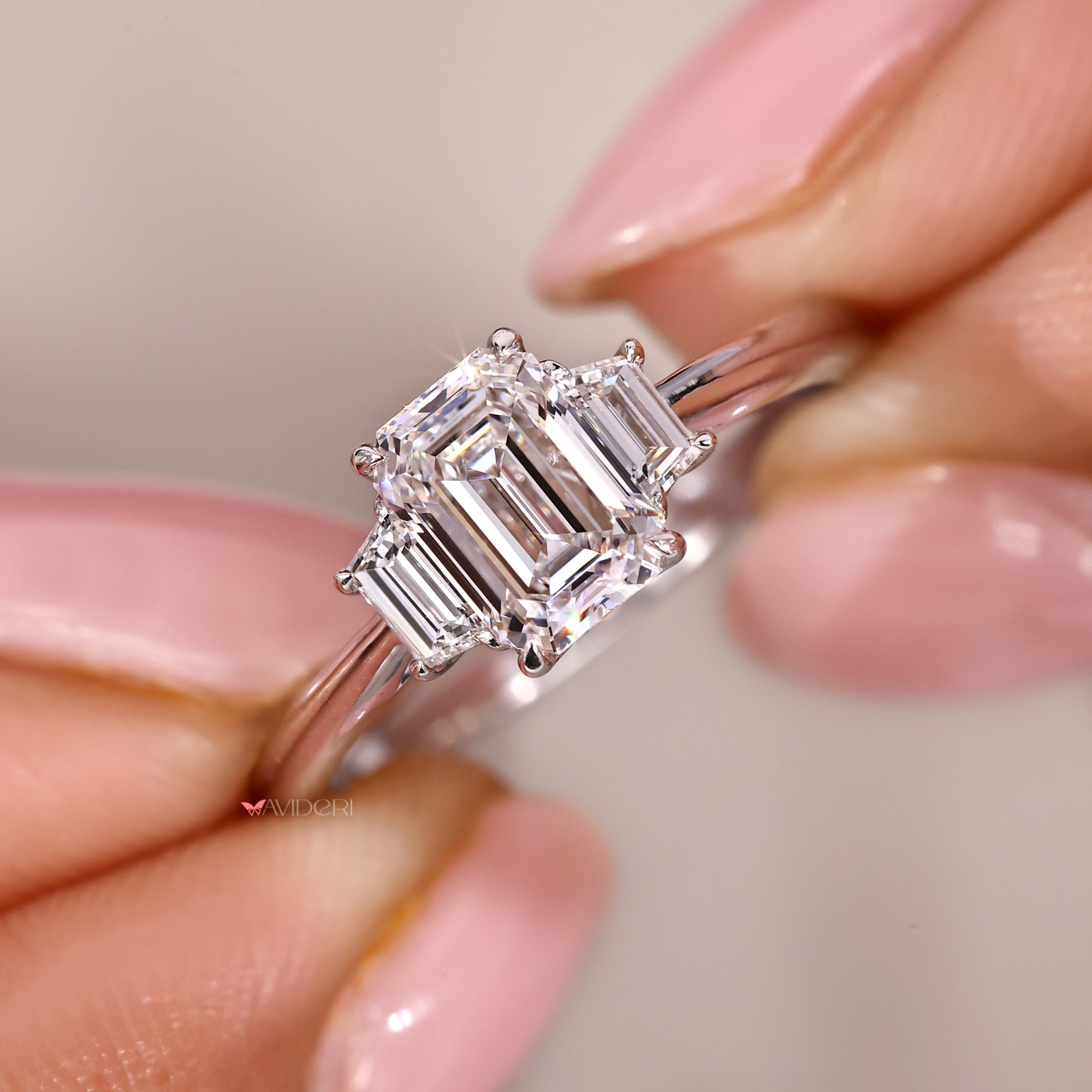 IGI certified Lab Grown Diamond 3 stone ring with 4 prong claw.
