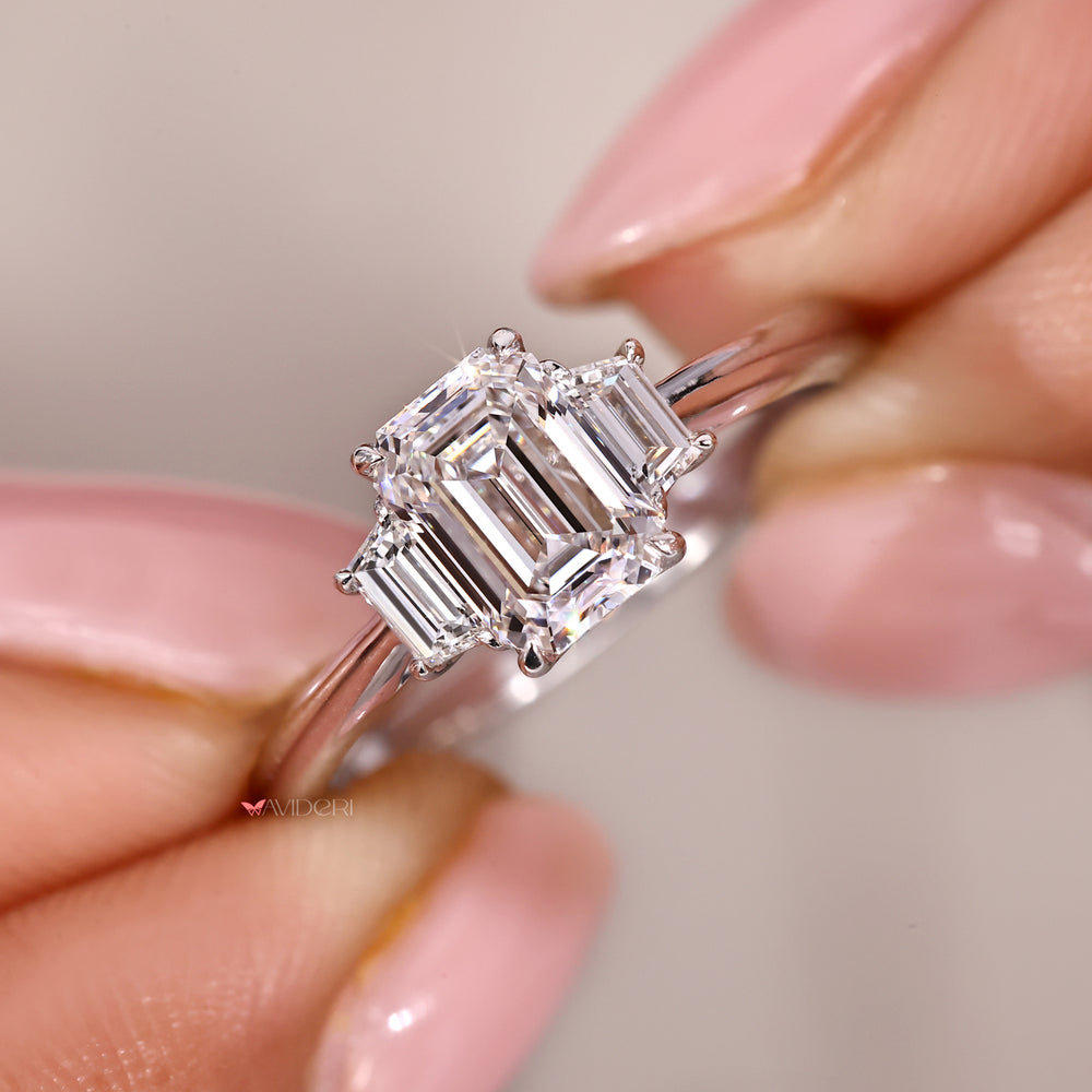 IGI certified Lab Grown Diamond 3 stone ring with 4 prong claw.
