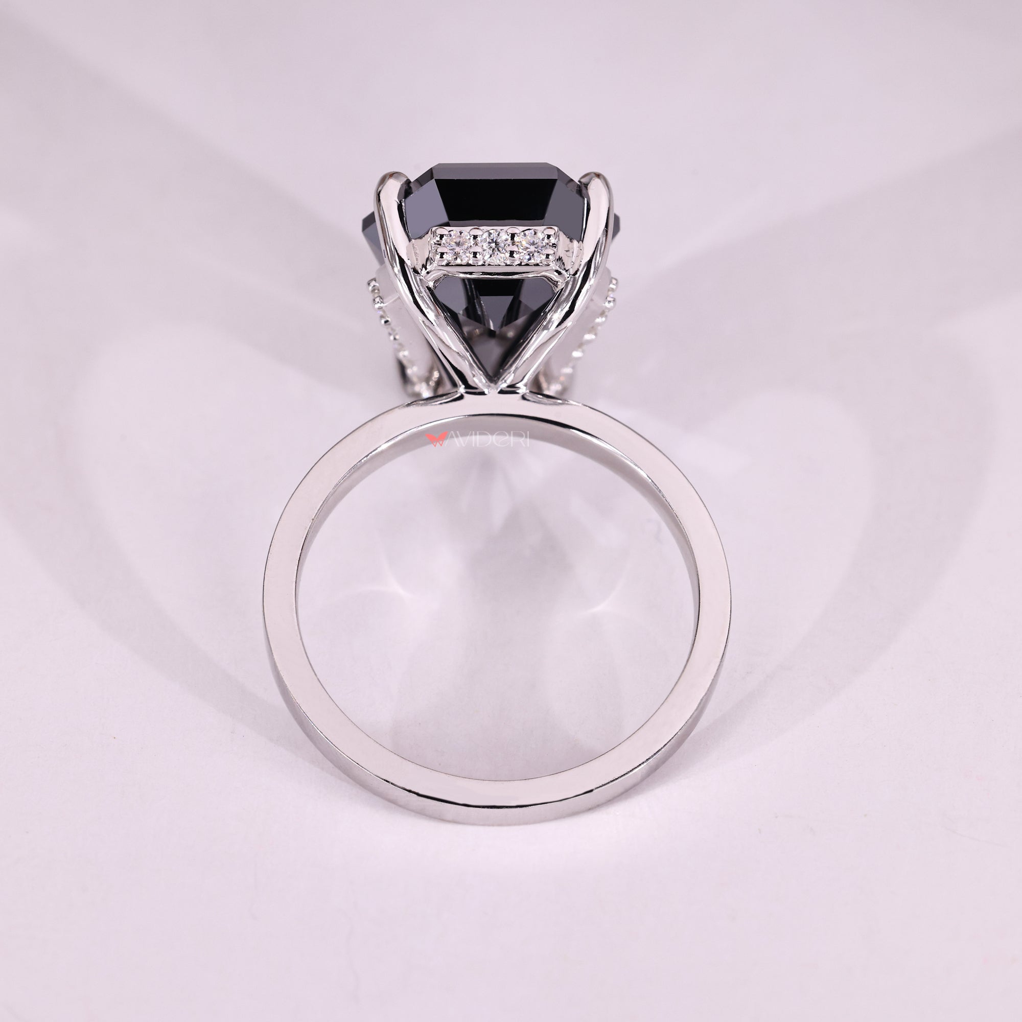 White gold engagement ring shines bright and clean.