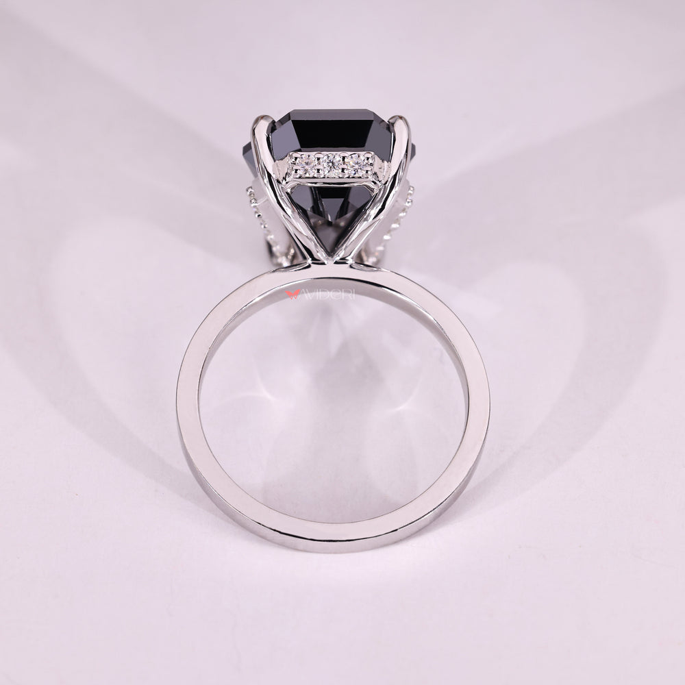 White gold engagement ring shines bright and clean.