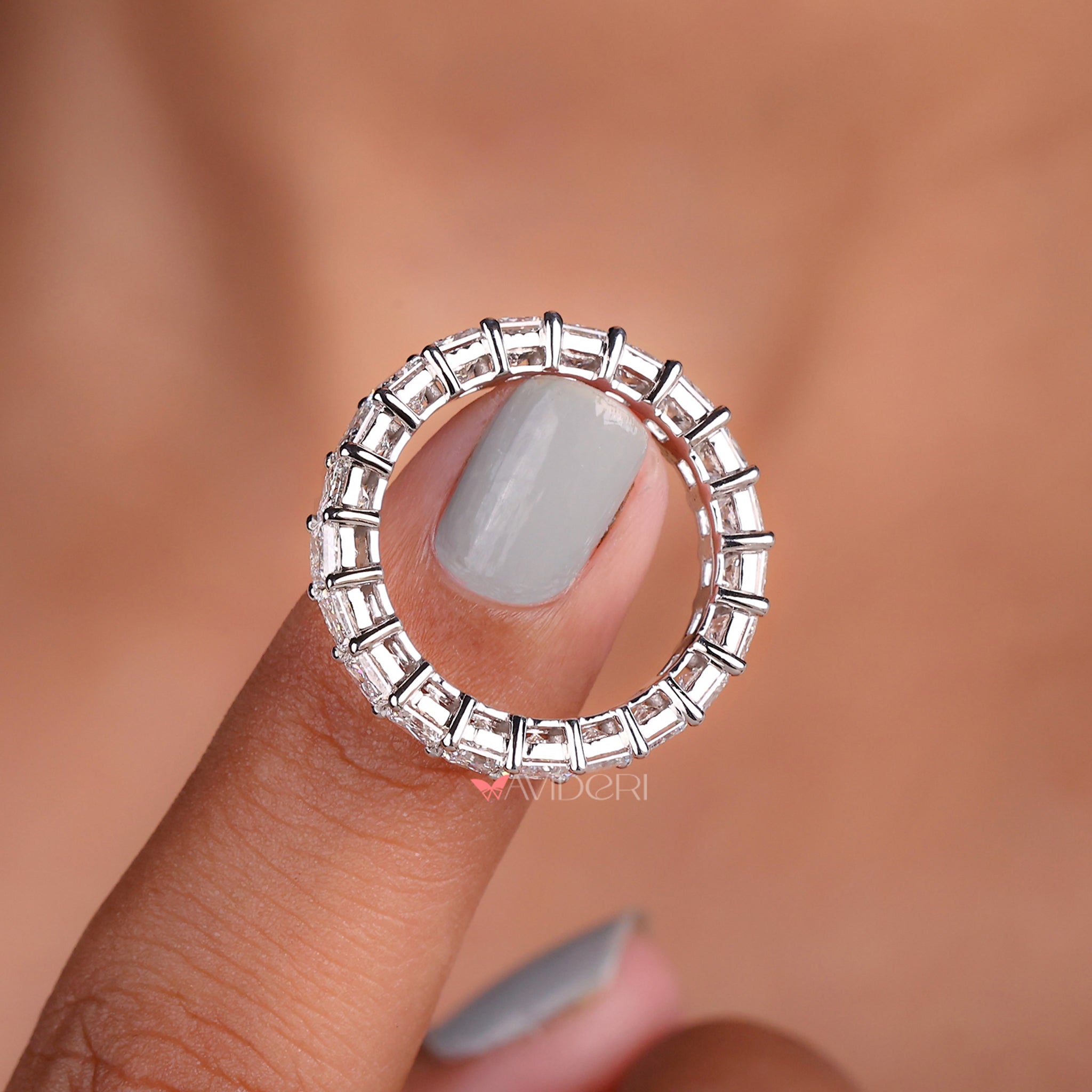 Diamond eternity band in white gold for a sophisticated look.
