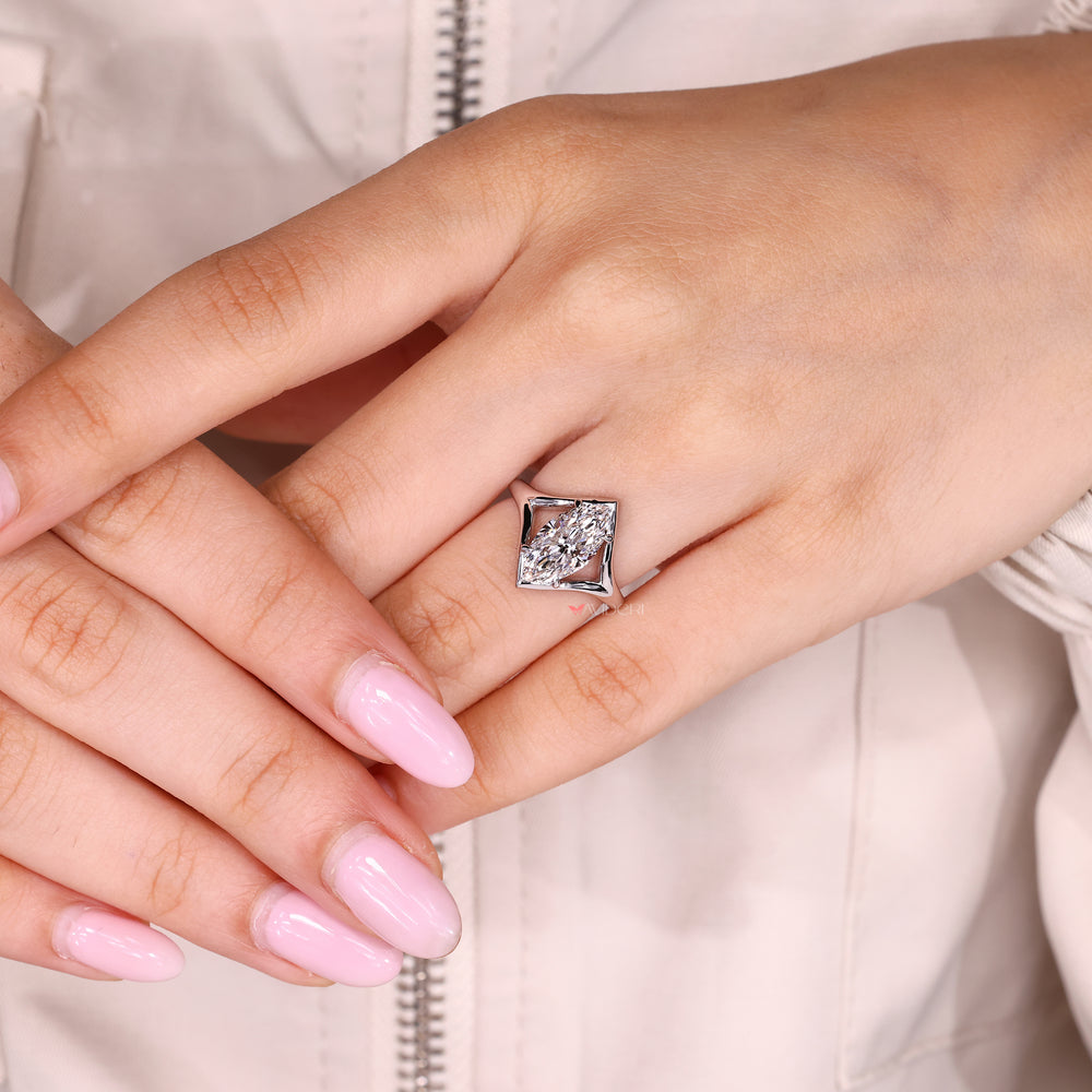 Split shank marquise diamond ring with lab grown center
