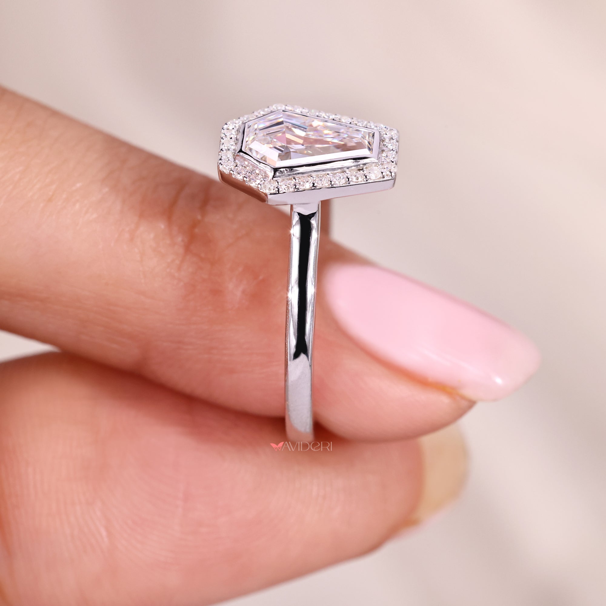 Bezel Set Coffin Cut Diamond Engagement Ring.