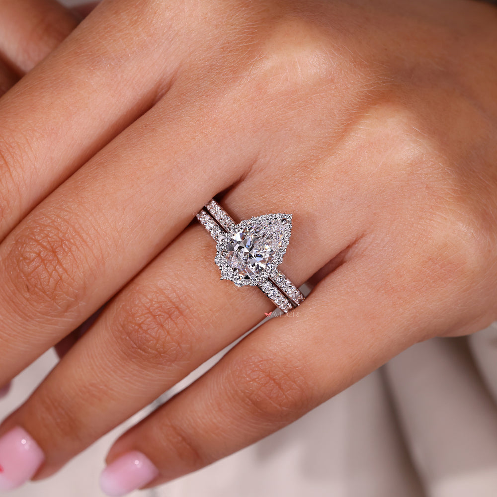 Stackable white gold wedding band with diamonds.