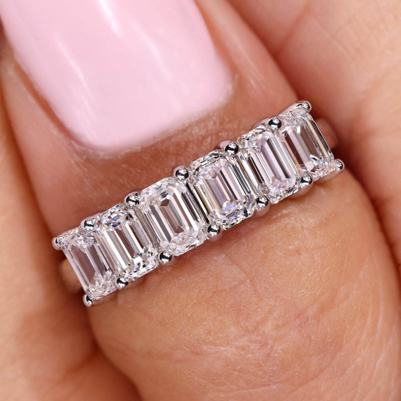 6 Emerald Diamond Wedding Band In White Gold
