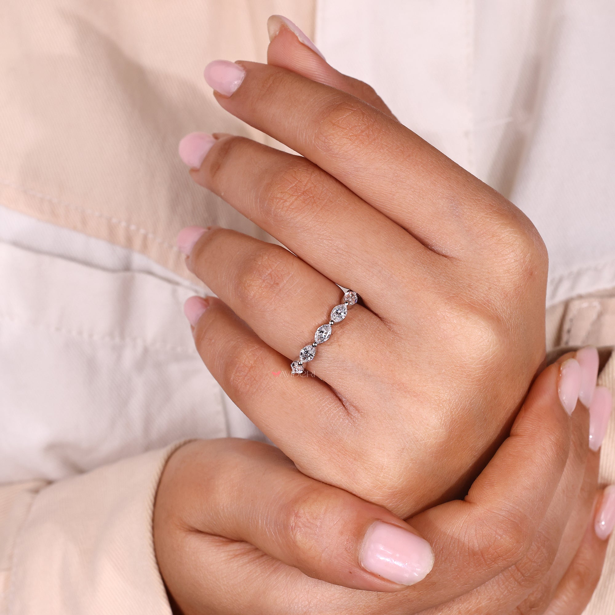 Buy a wedding band with half eternity wedding band.