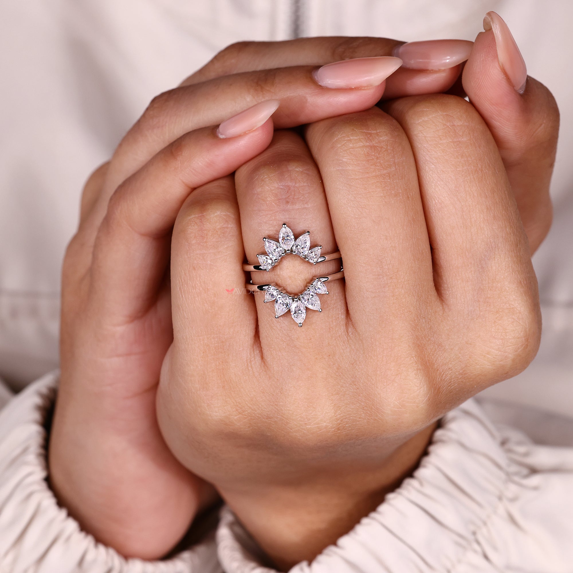 Elegant moissanite ring enhancer wedding band.
