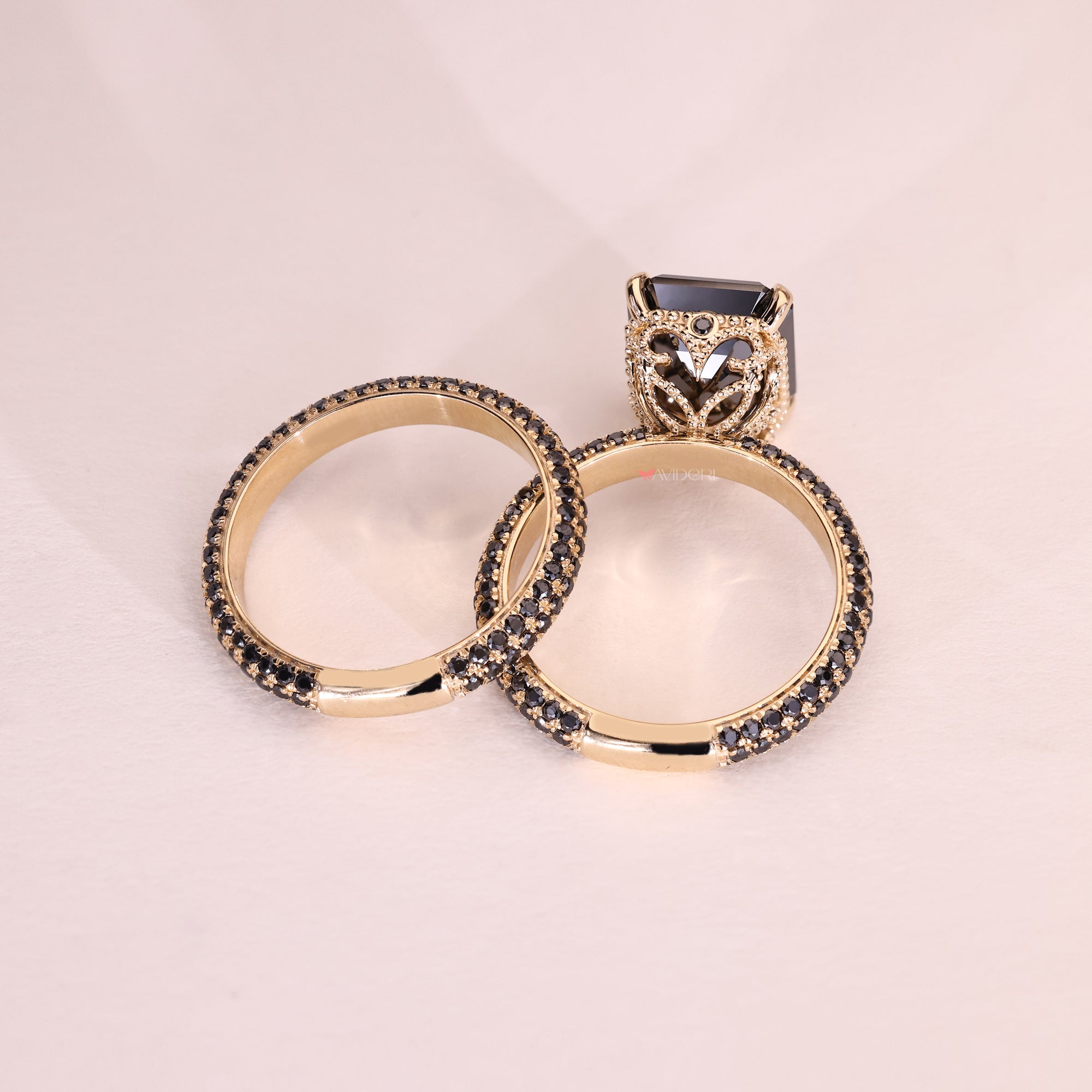 Emerald cut moissanite ring with an emerald cut engagement ring setting.