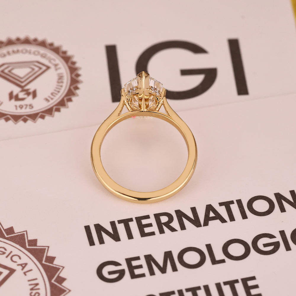 Yellow gold diamond ring handmade with lab grown diamond in classic design.