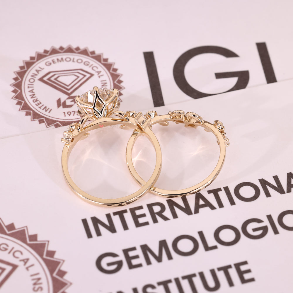 IGI certified lab grown diamond bridal set with Portuguese cut center stone
