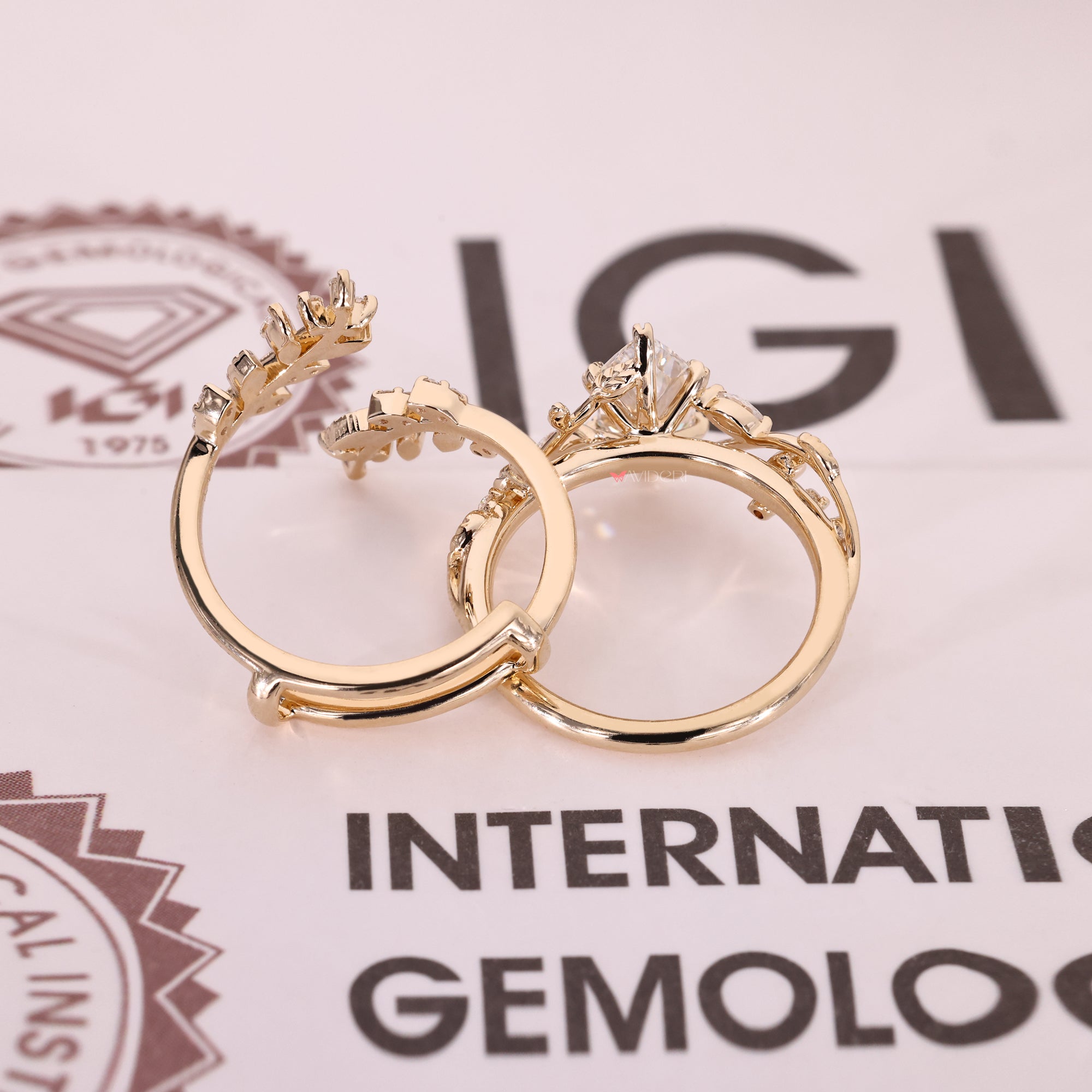 Lab grown diamond engagement ring with matching band.
