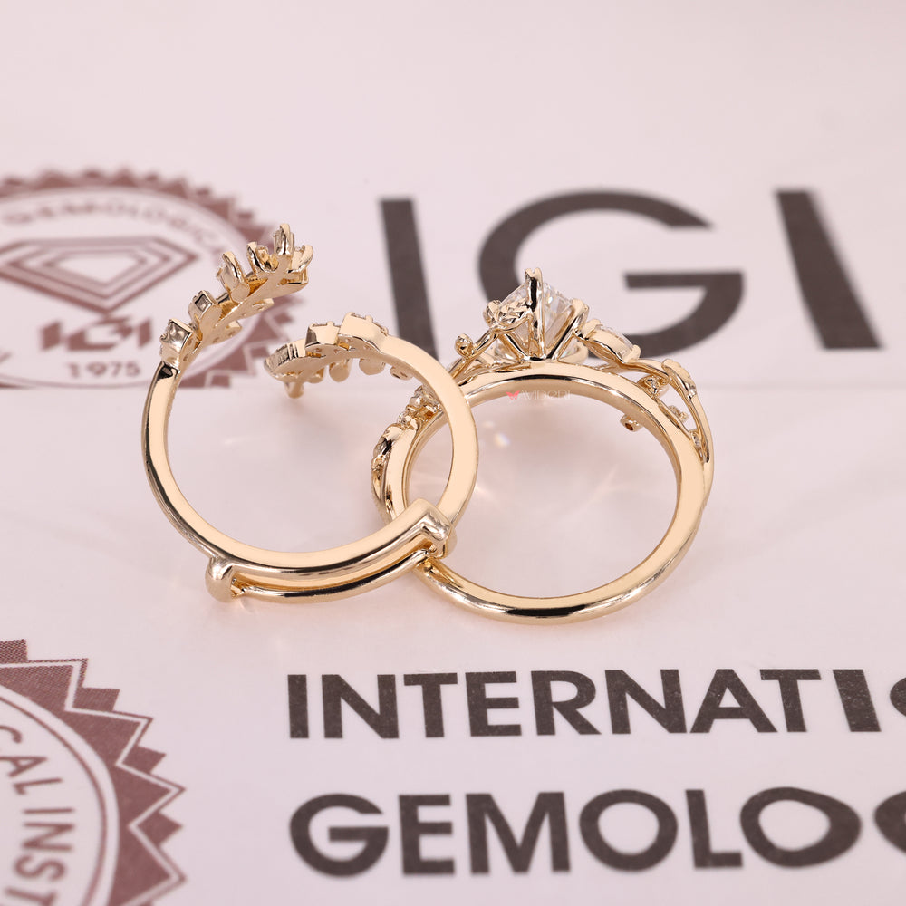 Lab grown diamond engagement ring with matching band.
