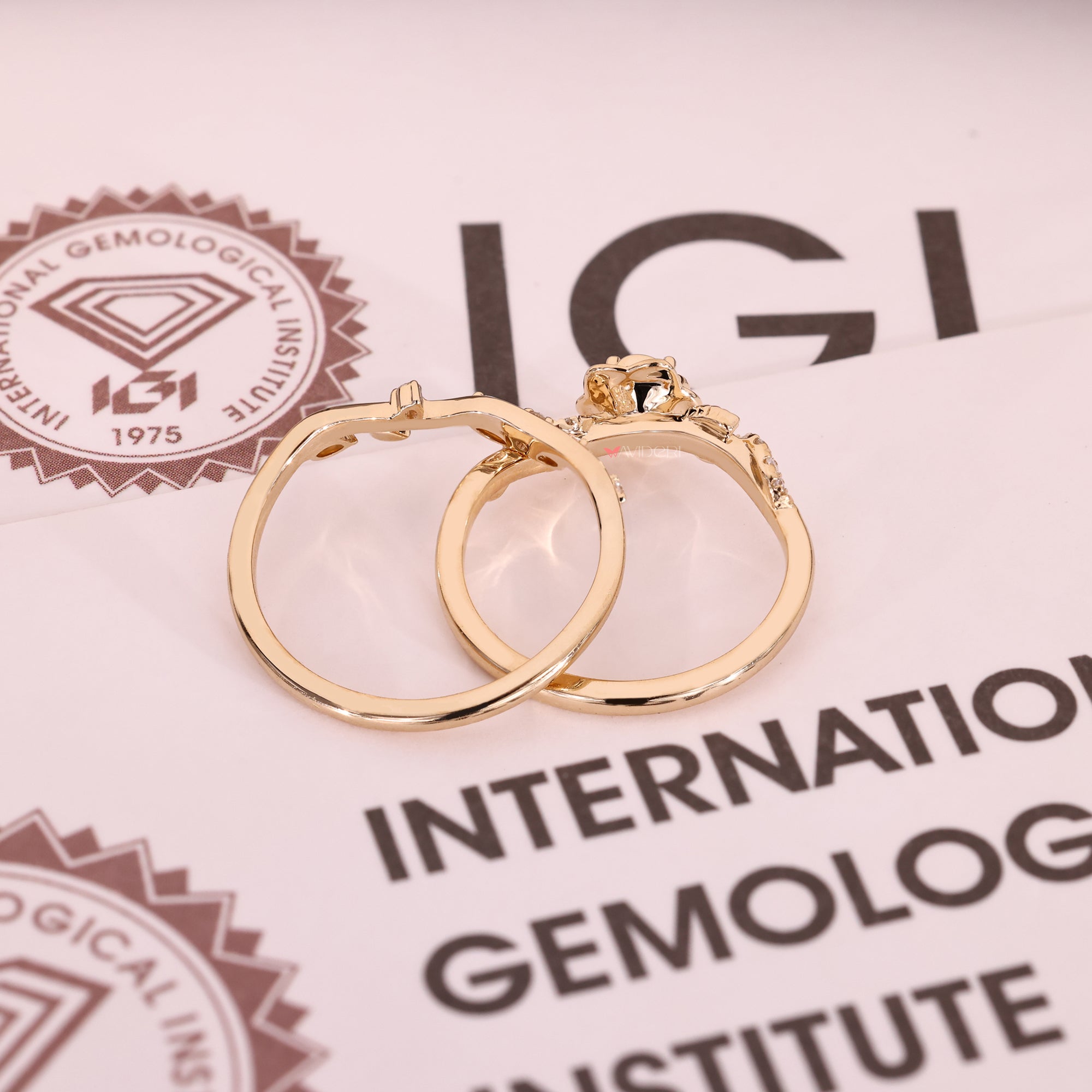 Lab grown round diamond ring with stackable band style.