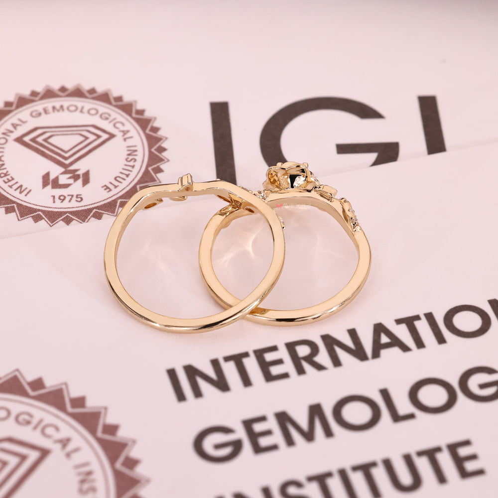 Lab grown round diamond ring with stackable band style.