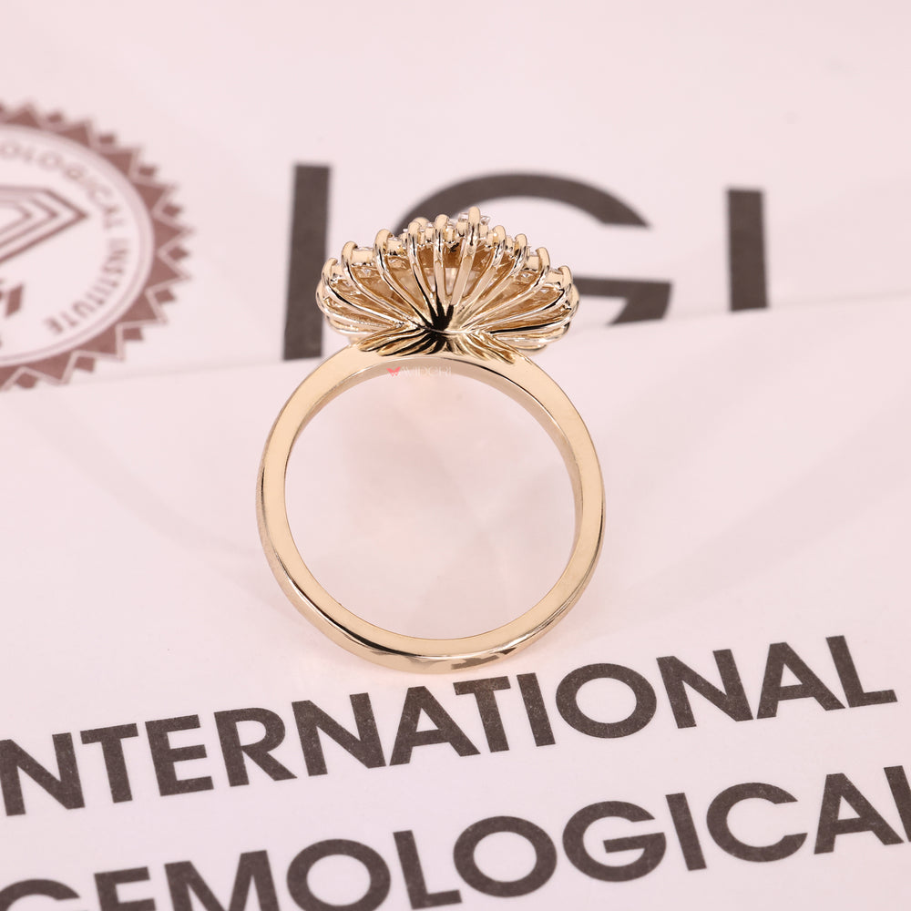 Lab grown oval diamond ring with double halo design.