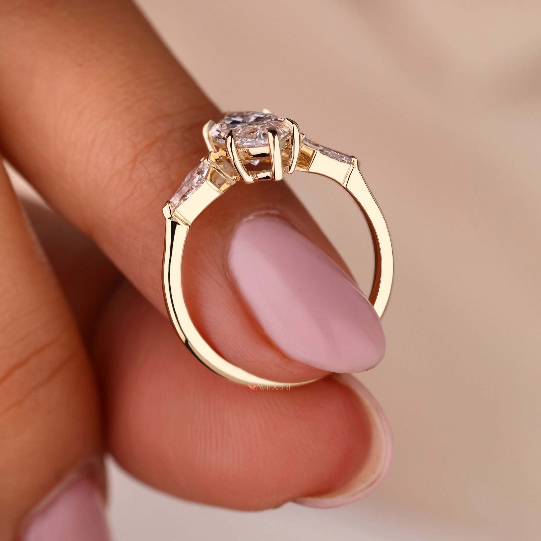 Yellow Gold three diamond engagement ring, three stone diamond ring, Lab Grown Diamond
