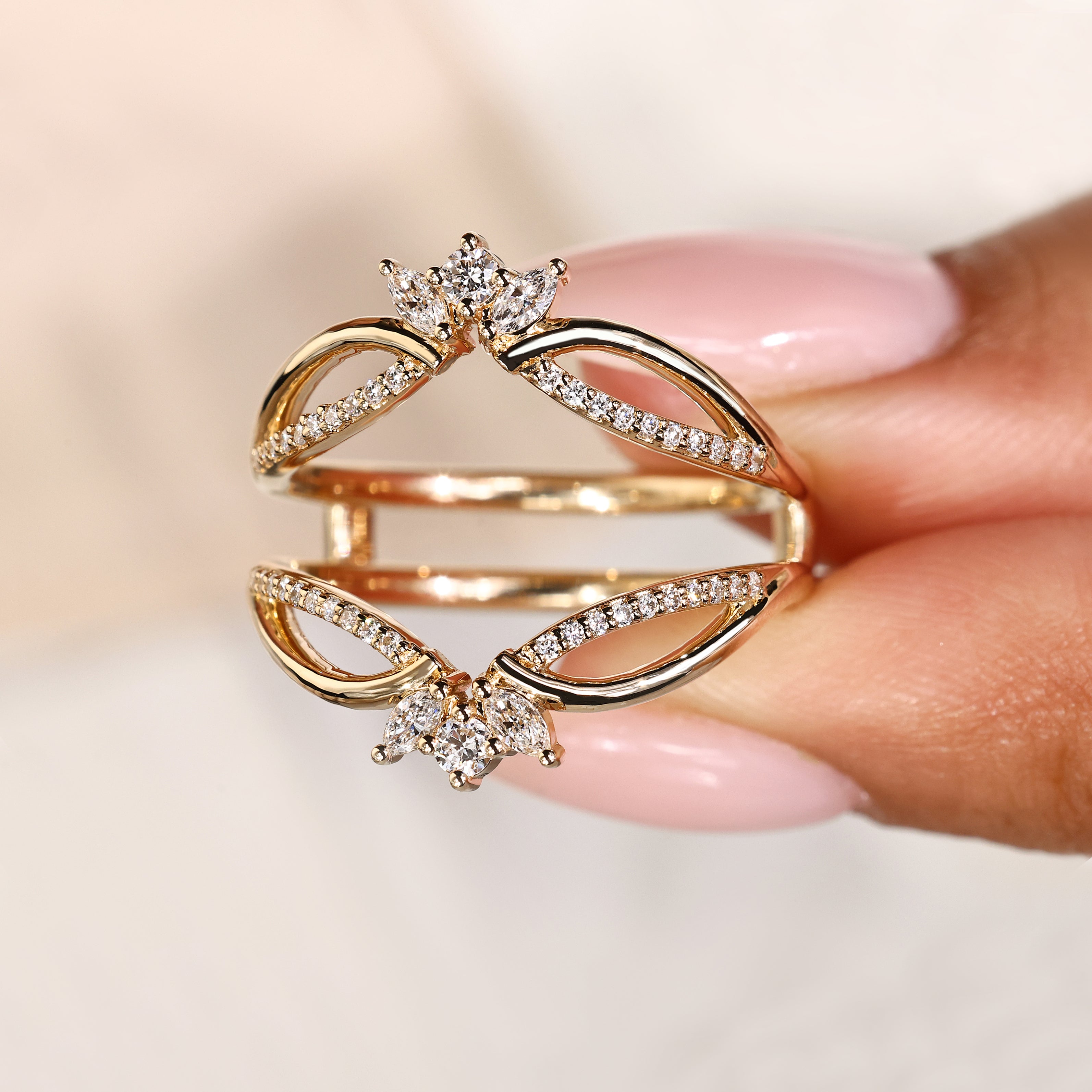 Marquise diamond wrap guard band handmade.
